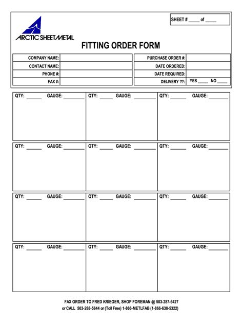 sheet metal order form